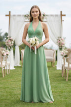 V-Neck Pleated A-Line Chiffon Mother of the Bride Dress in Sea Glass - Curvevia