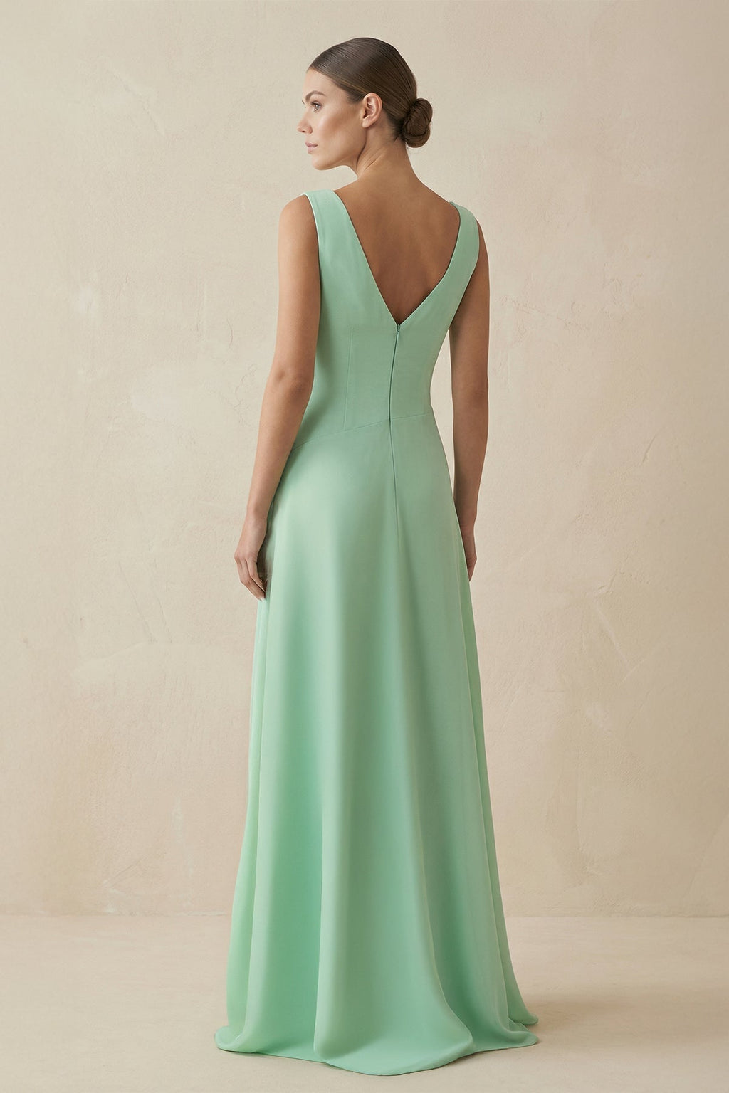 V-Neck A-Line Chiffon Ruffled Bridesmaid Dress in Pale Pistachio - Curvevia