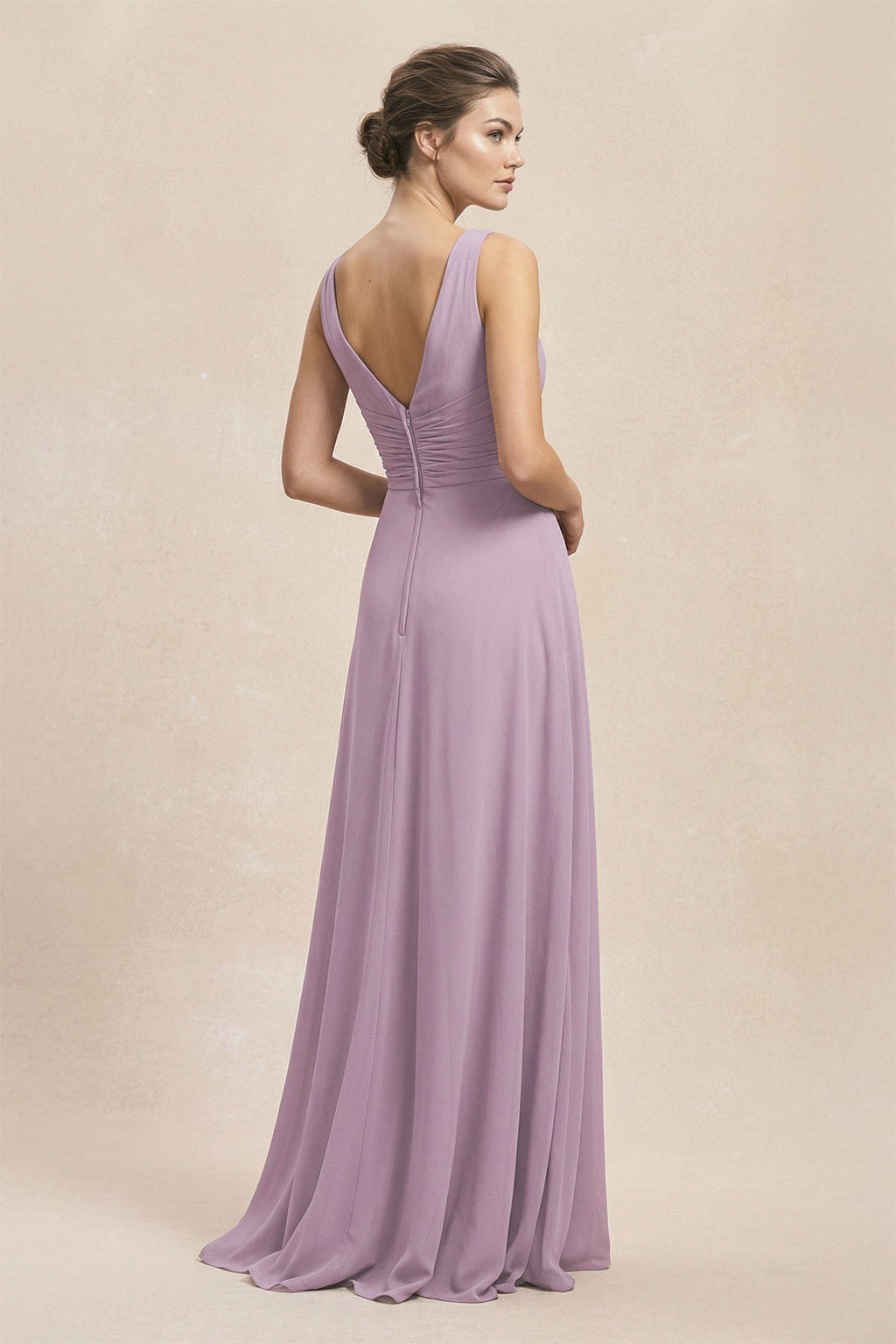V-Neck Ruffled Ruched Chiffon A-Line Mother of the Bride Dress in Dusk - Curvevia