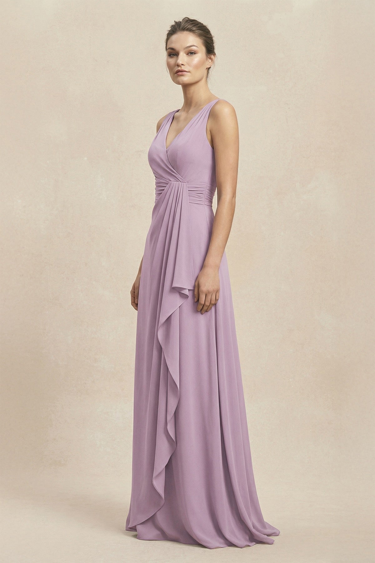 V-Neck Ruffled Ruched Chiffon A-Line Mother of the Bride Dress in Dusk - Curvevia