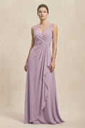 V-Neck Ruffled Ruched Chiffon A-Line Mother of the Bride Dress in Dusk - Curvevia