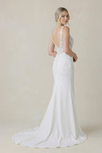 V Neck Satin Mermaid Wedding Dress in White - Curvevia