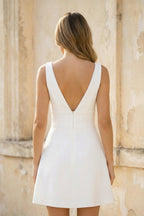 A-Line V-Neck Sleeveless Short Mini Satin Wedding Dresses - Curvevia