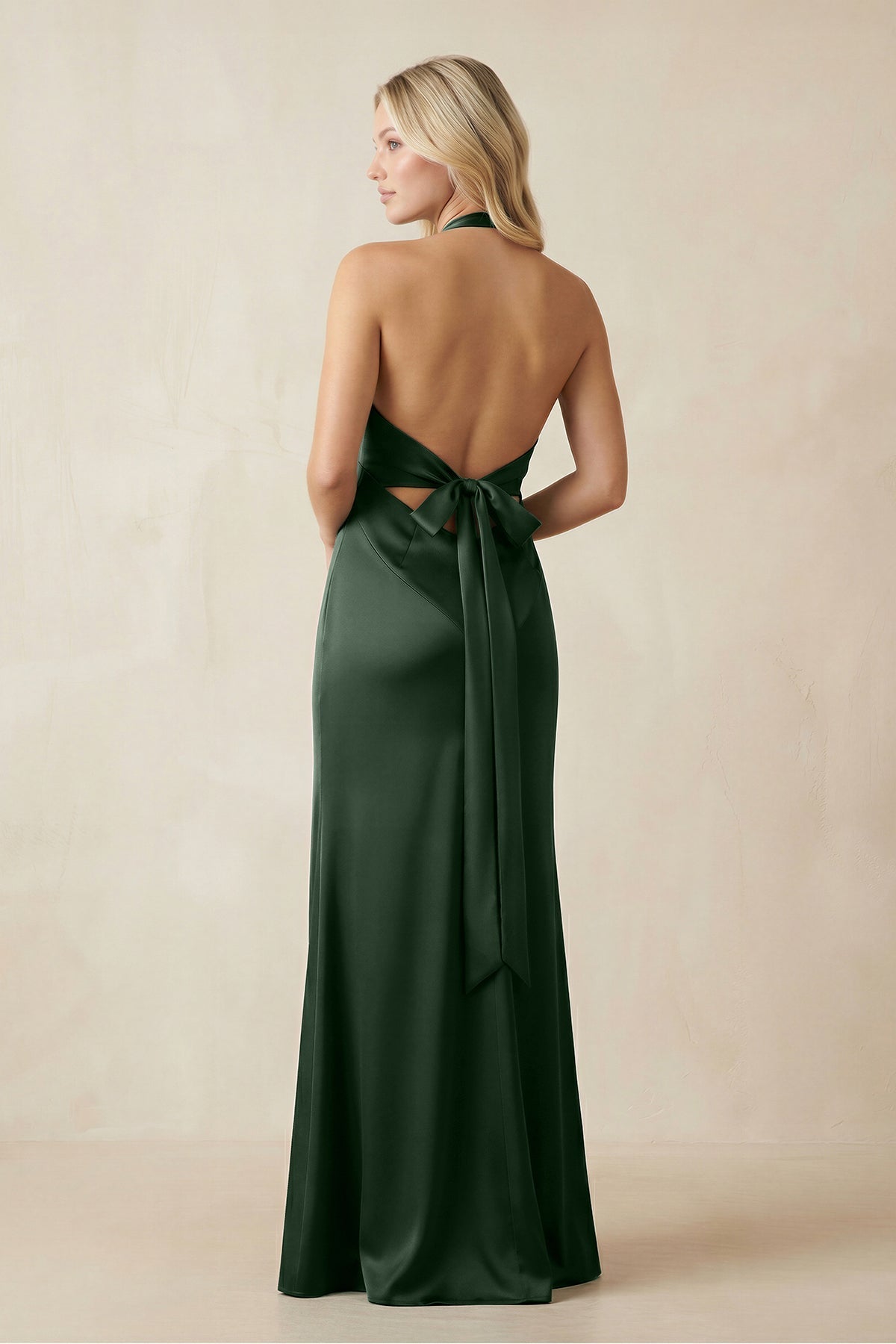 V-Neck Sheath Satin Bridesmaid Dress with Bow in Moss - Curvevia