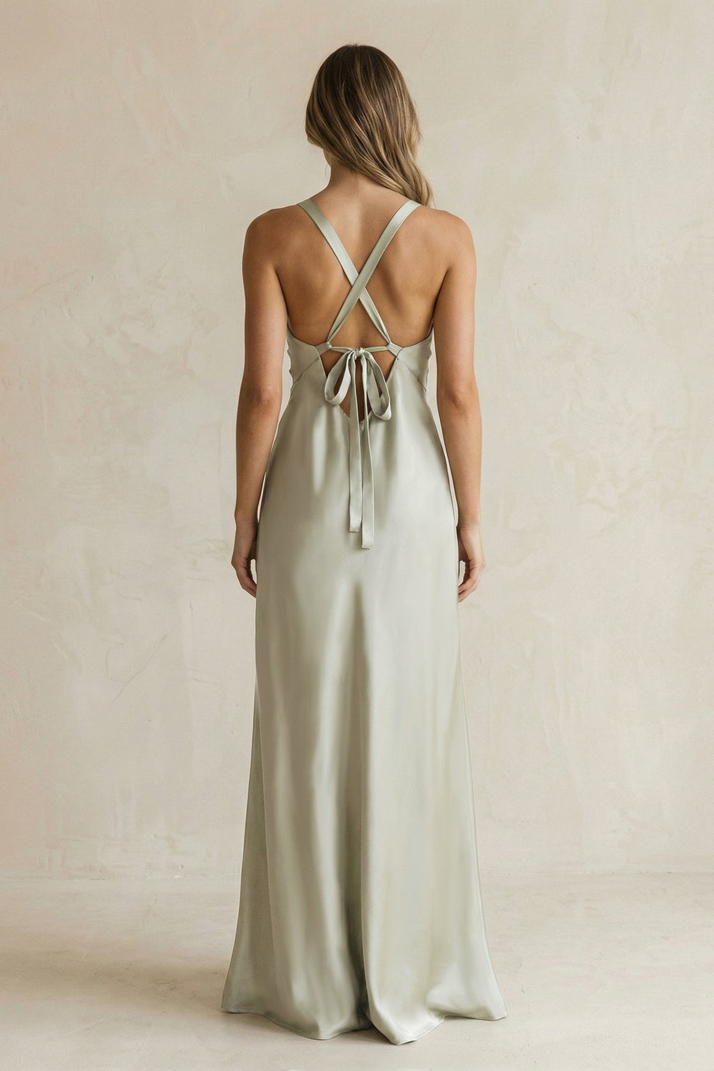 V-Neck Sheath Satin Bridesmaid Dress With Slit in Frost - Curvevia