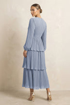 V-Neck Tiered A-Line Chiffon Midi Mother of the Bride Dress in Twilight - Curvevia