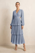 V-Neck Tiered A-Line Chiffon Midi Mother of the Bride Dress in Twilight - Curvevia