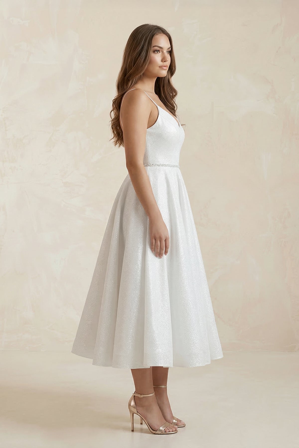 V-Neck Tulle A-Line Ruched Wedding Dress in White - Curvevia