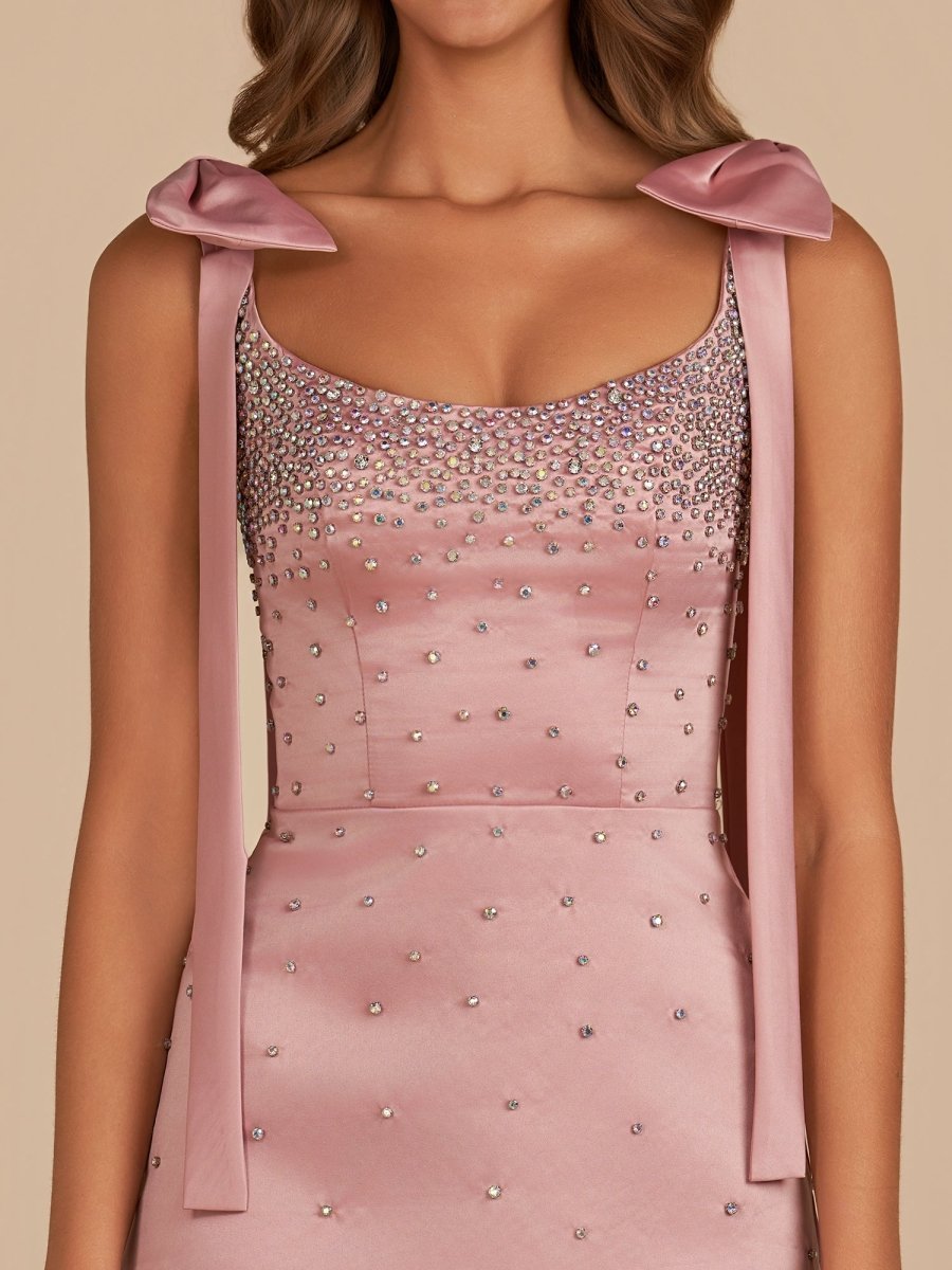 Pink Scoop Neck Satin Short Strapless Homecoming Dress With Bows - Curvevia