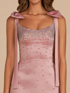 Pink Scoop Neck Satin Short Strapless Homecoming Dress With Bows - Curvevia