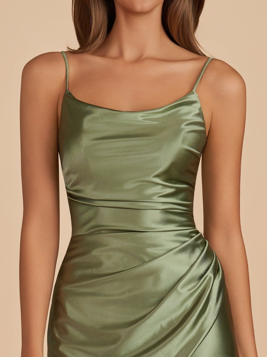 Navy Blue Sheath Spaghetti Straps Pleated Satin Short Homecoming Dress - Curvevia