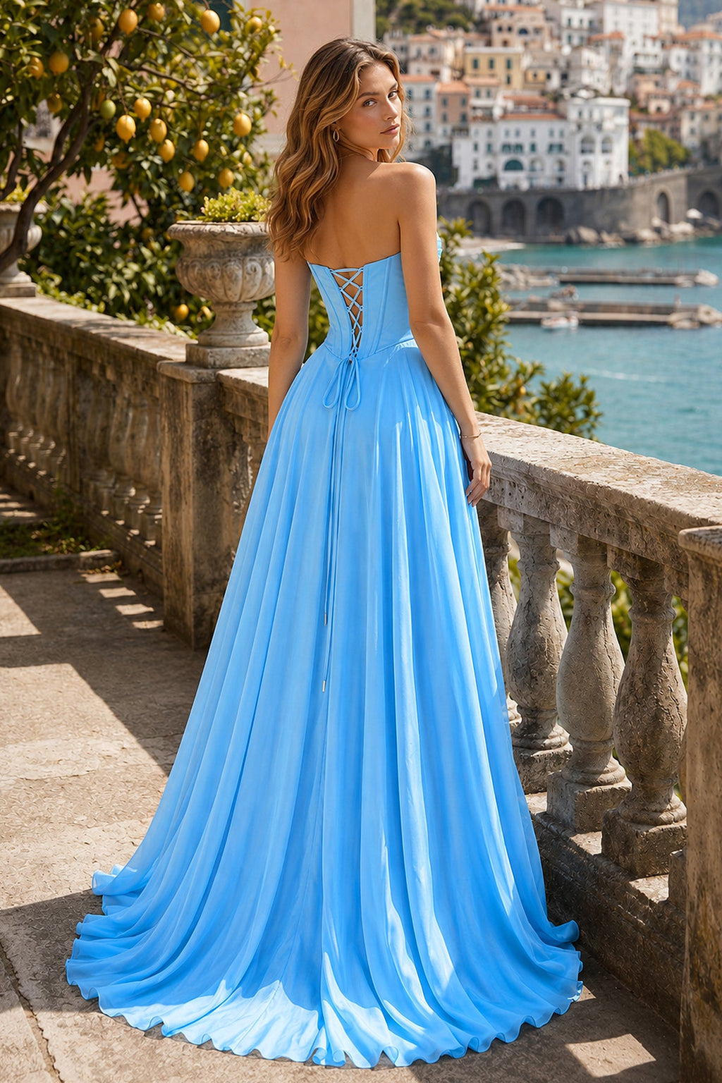 Pink A Line Strapless Pleated Chiffon Long Wedding Guest Dress with Bow - Curvevia