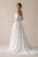 Vintage A-Line Sweetheart White Lace Wedding Dresses with Slit - Curvevia