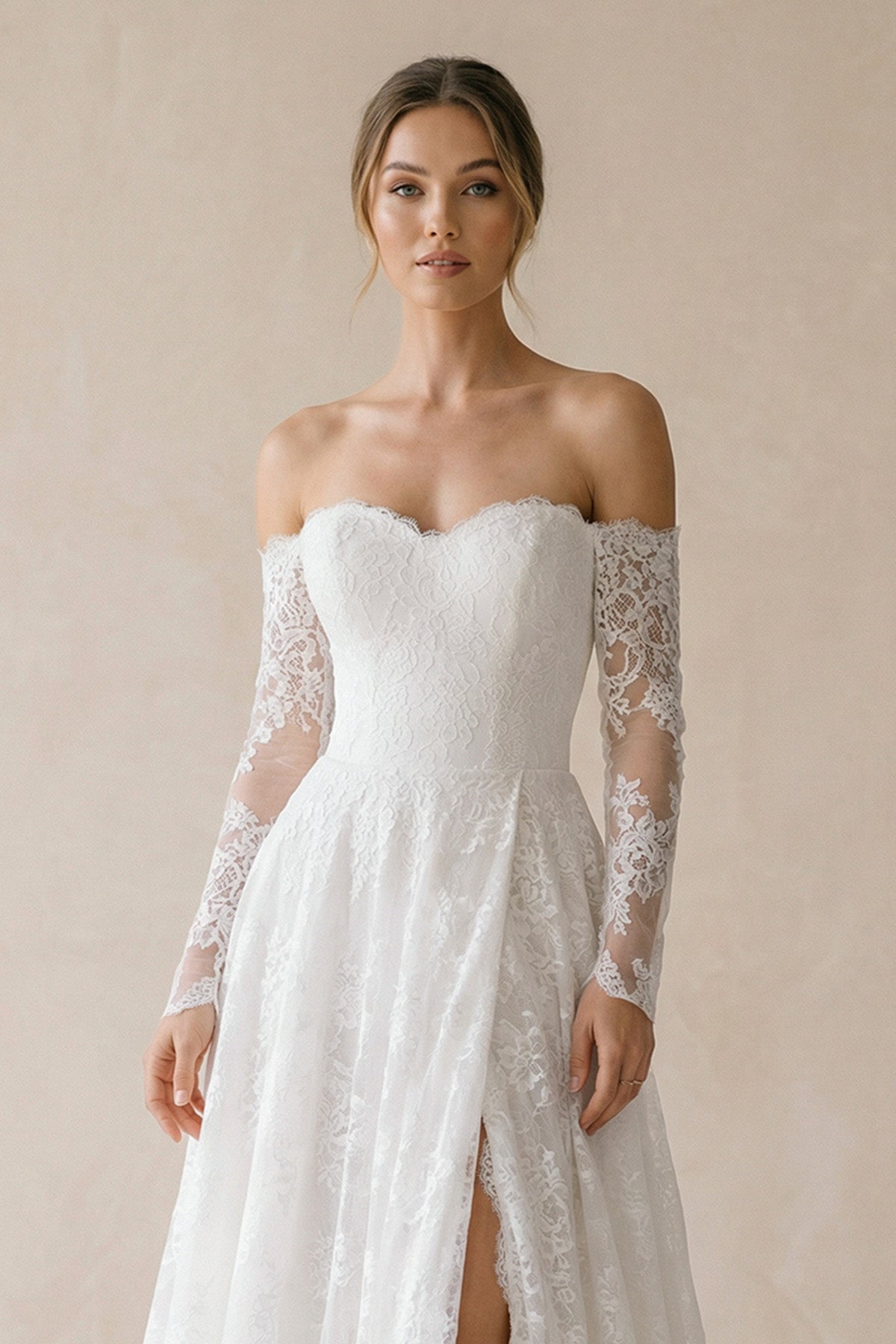 Vintage A-Line Sweetheart White Lace Wedding Dresses with Slit - Curvevia