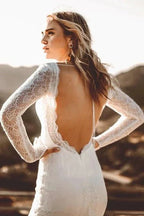 Vintage Sheath Satin V-neck Mermaid Long Sleeve Wedding Dress - Curvevia