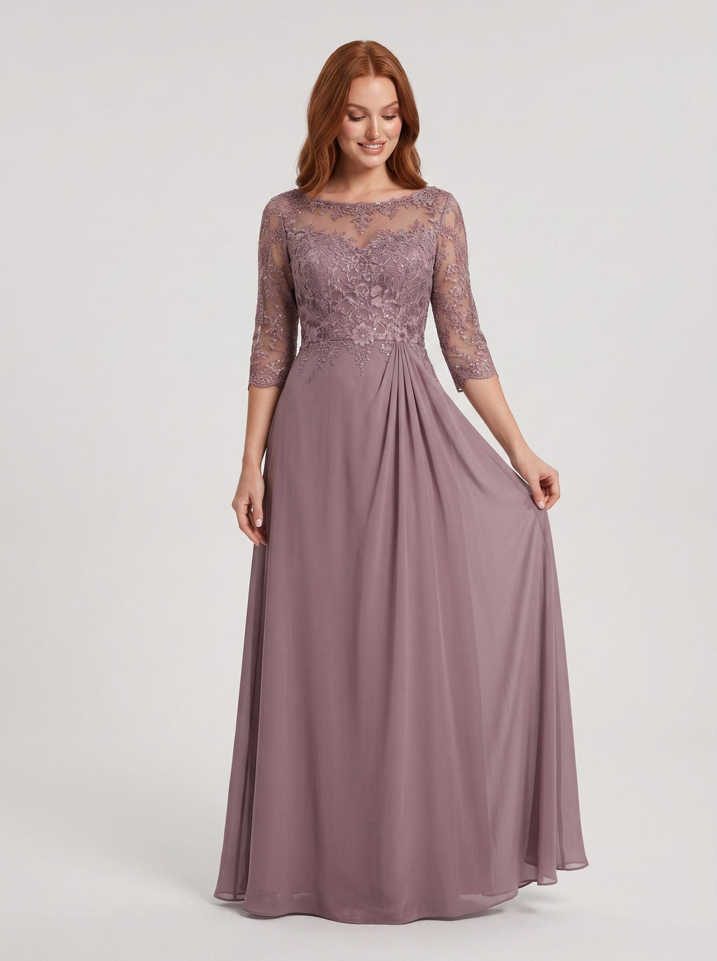 Lavender Lace A-Line Scoop Neck Illusion Floor-Length Dress with Illusion Lace Bodice - Curvevia