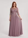 Lavender Lace A-Line Scoop Neck Illusion Floor-Length Dress with Illusion Lace Bodice - Curvevia