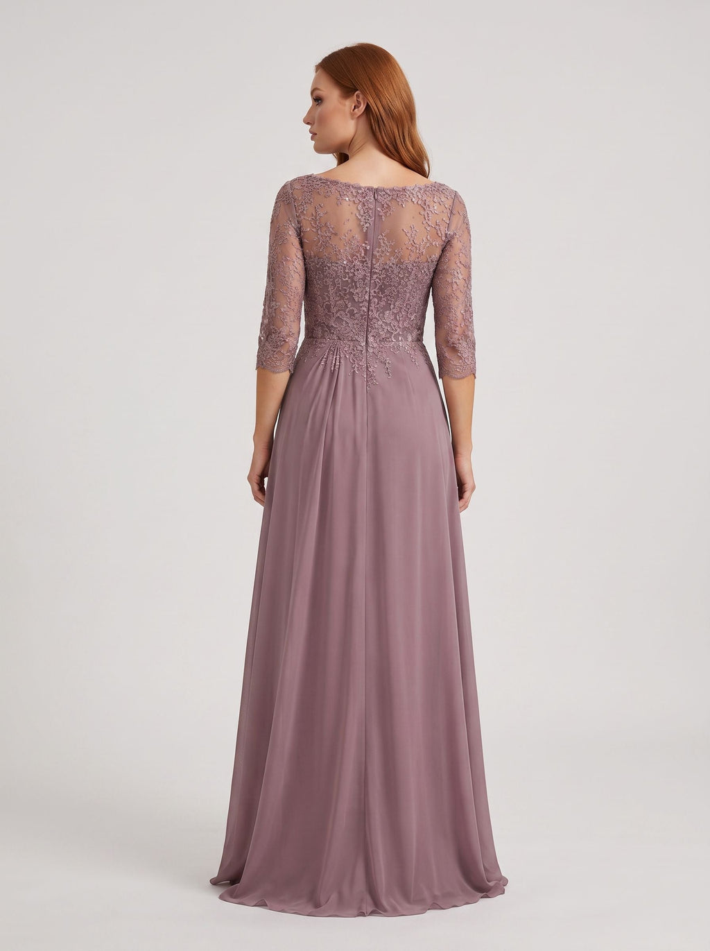 Lavender Lace A-Line Scoop Neck Illusion Floor-Length Dress with Illusion Lace Bodice - Curvevia