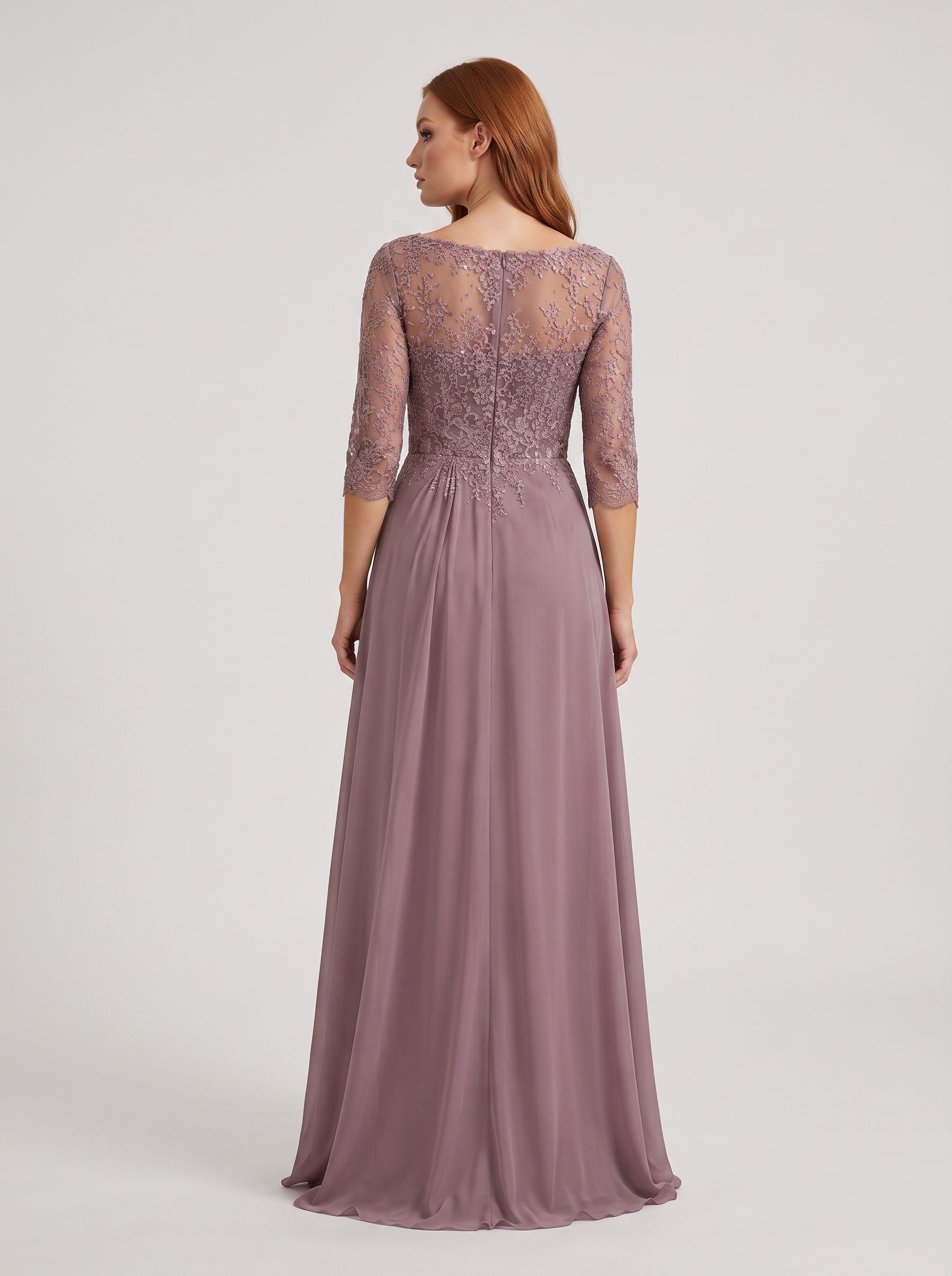 Lavender Lace A-Line Scoop Neck Illusion Floor-Length Dress with Illusion Lace Bodice - Curvevia