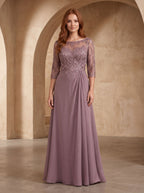 Lavender Lace A-Line Scoop Neck Illusion Floor-Length Dress with Illusion Lace Bodice - Curvevia