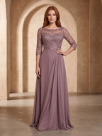 Lavender Lace A-Line Scoop Neck Illusion Floor-Length Dress with Illusion Lace Bodice - Curvevia