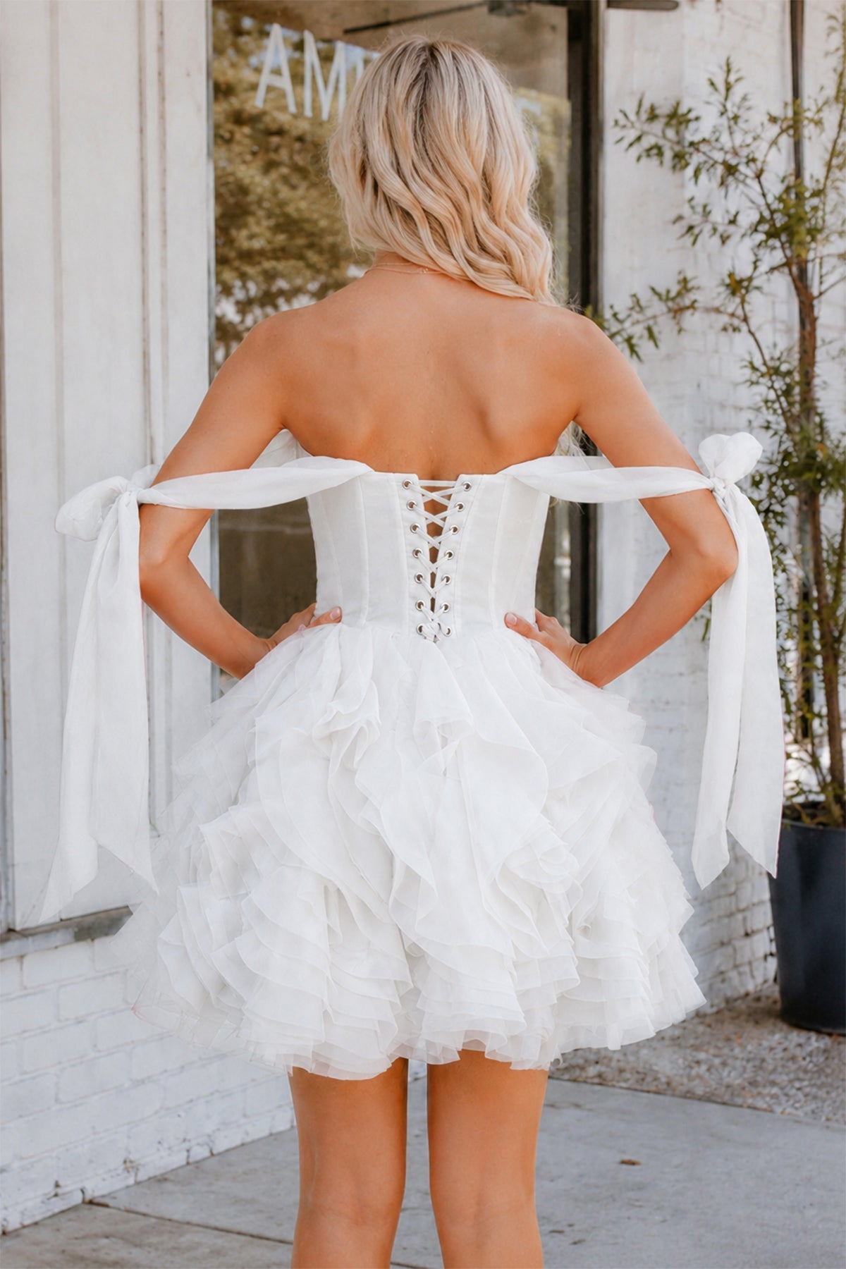 Rose Pink A Line Organza Ruffles Corset Homecoming Dresses with Bow Straps - Curvevia