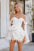 Rose Pink A Line Organza Ruffles Corset Homecoming Dresses with Bow Straps - Curvevia