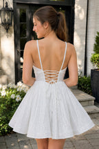 A-line V Neck Sequins Homecoming Dress - Curvevia