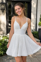 A-line V Neck Sequins Homecoming Dress - Curvevia