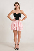 White Black Sweetheart A-Line Ruffled Chiffon Homecoming Dress with Bow - Curvevia