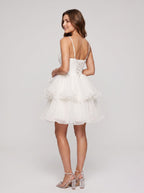 White Chiffon A-Line Sweetheart Lace-up Short Dress with Ruffled Layers - Curvevia