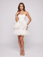 White Chiffon A-Line Sweetheart Lace-up Short Dress with Ruffled Layers - Curvevia