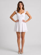 White Chiffon Sheath Sweetheart Back Zip Short Dress with Ruched Sides - Curvevia