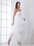 White Classic Strapless Satin High Low Wedding Dress - Curvevia