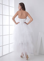 White Classic Strapless Satin High Low Wedding Dress - Curvevia