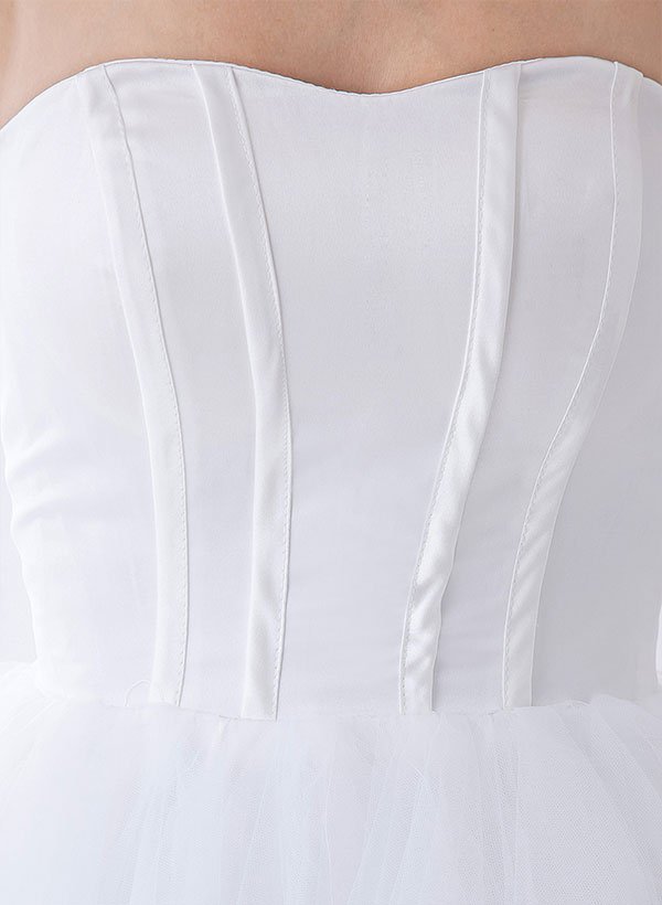 White Classic Strapless Satin High Low Wedding Dress - Curvevia