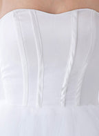 White Classic Strapless Satin High Low Wedding Dress - Curvevia