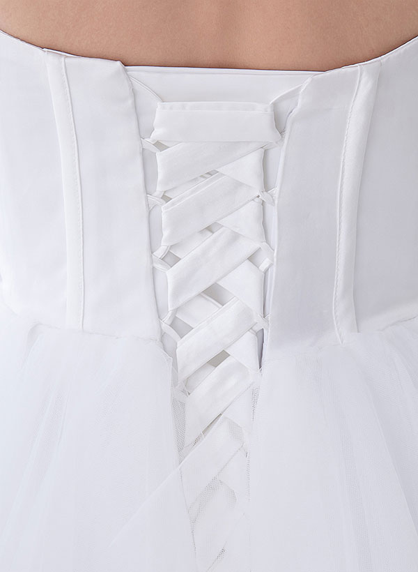 White Classic Strapless Satin High Low Wedding Dress - Curvevia