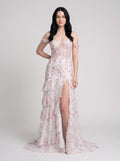 White Floral Tulle Mermaid Off-the-Shoulder Lace-up Floor-Length Dress with Embroidered Bodice - Curvevia