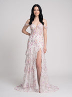 White Floral Tulle Mermaid Off-the-Shoulder Lace-up Floor-Length Dress with Embroidered Bodice - Curvevia
