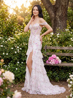 White Floral Tulle Mermaid Off-the-Shoulder Lace-up Floor-Length Dress with Embroidered Bodice - Curvevia