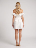 White Lace A-Line Off-the-Shoulder Back Zip Short Dress with a Bow Front - Curvevia