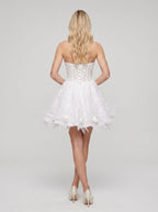 White Lace A-Line Sweetheart Lace-up Short Dress with 3D Floral - Curvevia