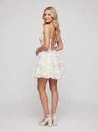 White Lace A-Line Sweetheart Lace-up Short Dress with 3D Floral - Curvevia