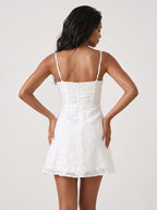 White Lace A-Line Sweetheart Back Zip Short Dress with Floral Embroidery - Curvevia