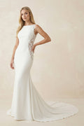 White Long Mermaid Boho Wedding Dress with Appliqued - Curvevia