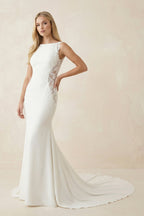 White Long Mermaid Boho Wedding Dress with Appliqued - Curvevia