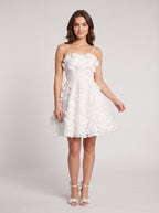 White Tulle A-Line Square Neck Back Zip Short Dress with 3D Florals - Curvevia