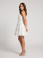 White Tulle A-Line Square Neck Back Zip Short Dress with 3D Florals - Curvevia