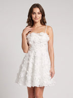 White Tulle A-Line Square Neck Back Zip Short Dress with 3D Florals - Curvevia